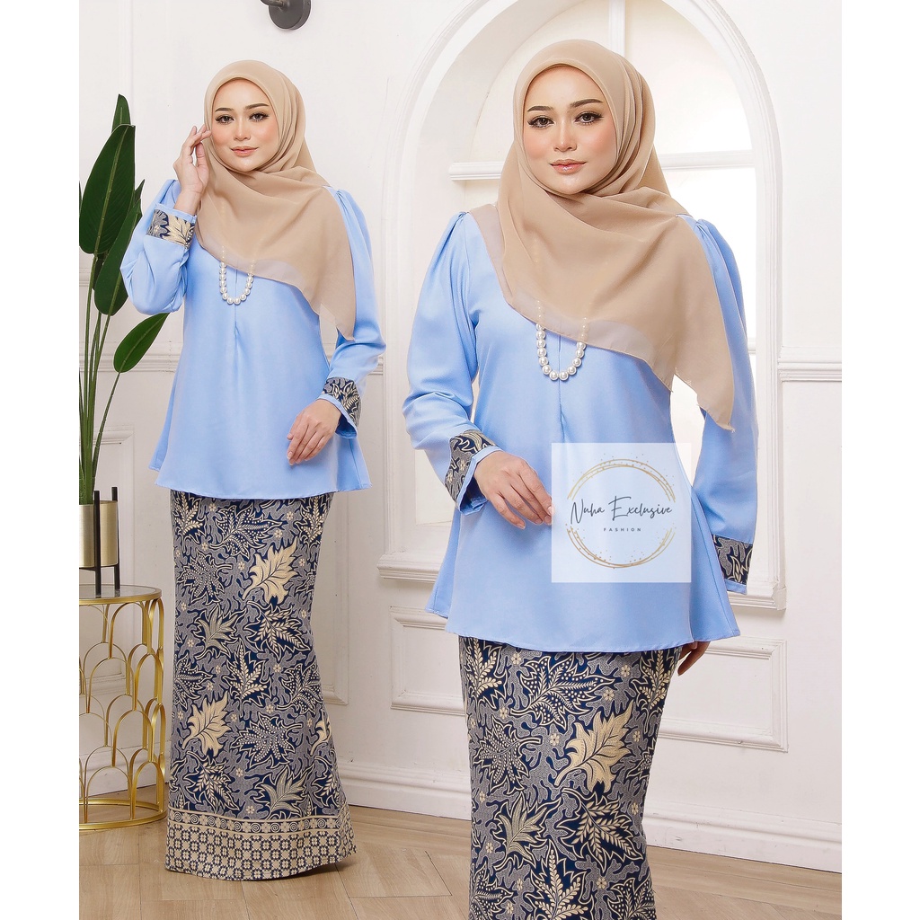 Kurung Moden Batik Lily BABY BLUE Ironless, BF Friendly Simple ...