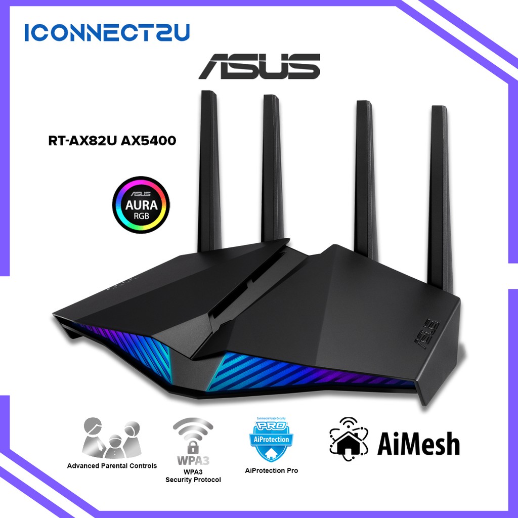 Asus RT-AX82U AX5400 Dual Band WiFi 6 Adaptive QoS Aura RGB Gaming ...