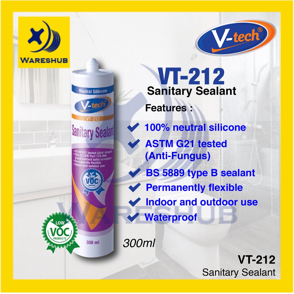 VTech VT212 Sanitary Sealant 300ml Toilet Silicone Sealant Waterproof