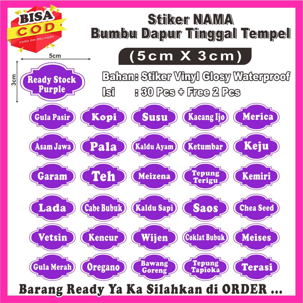 Kitchen Seasoning Name Label Sticker Waterproof Contents 30pcs uk 3x5cm