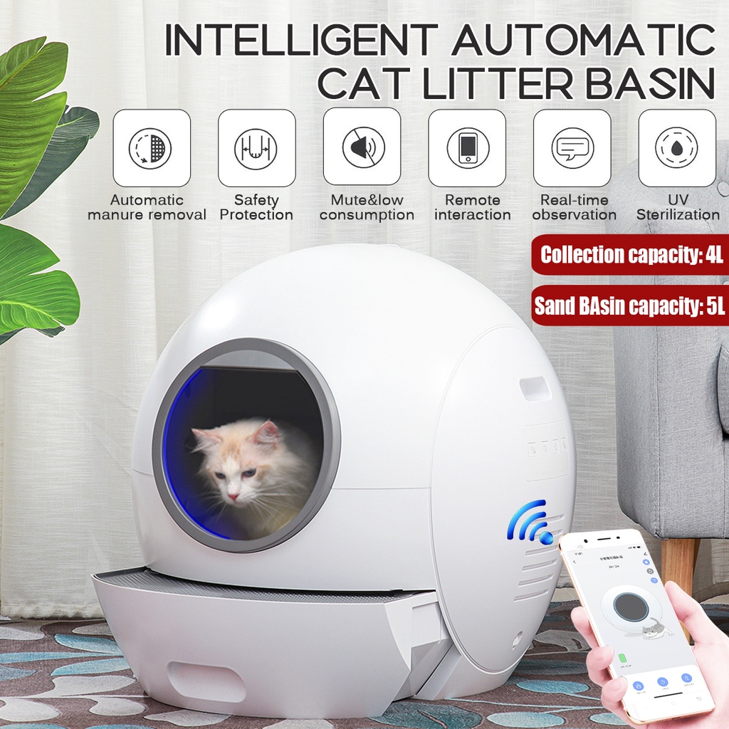 Electric Cat Litter Box Lid Cats Toilet Automatic Closed Smart Wifi Pet