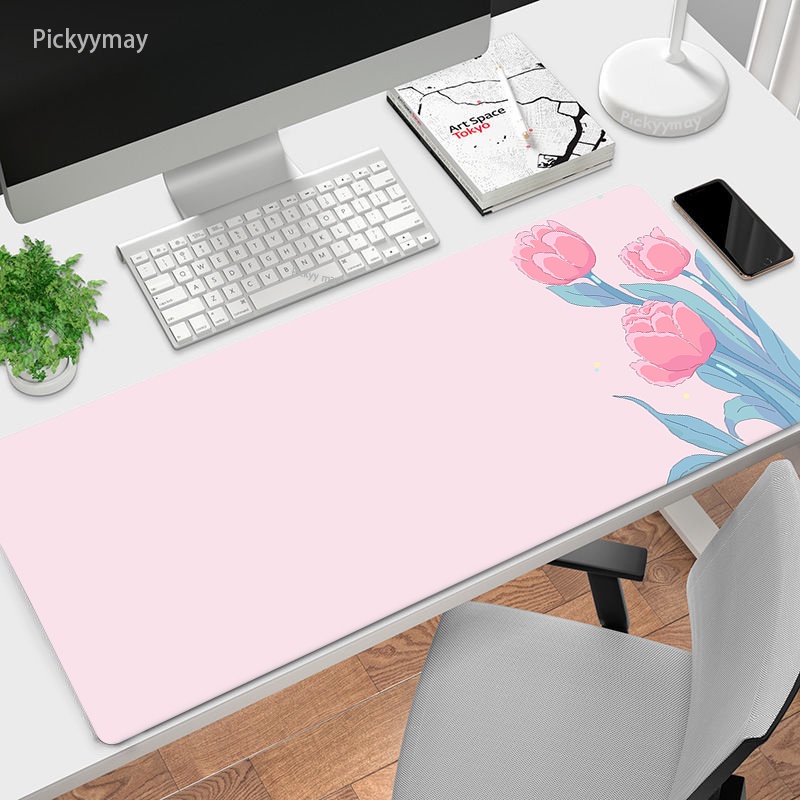 Pink Flower Mousepad Office Computer Keyboard Mause Pads Tulip Kawaii ...