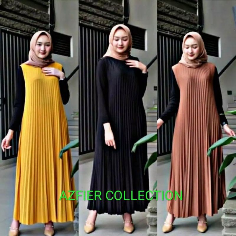 Sleeveless Plisket Gamis Longdress Overalls Women's Muslim Fashion ...