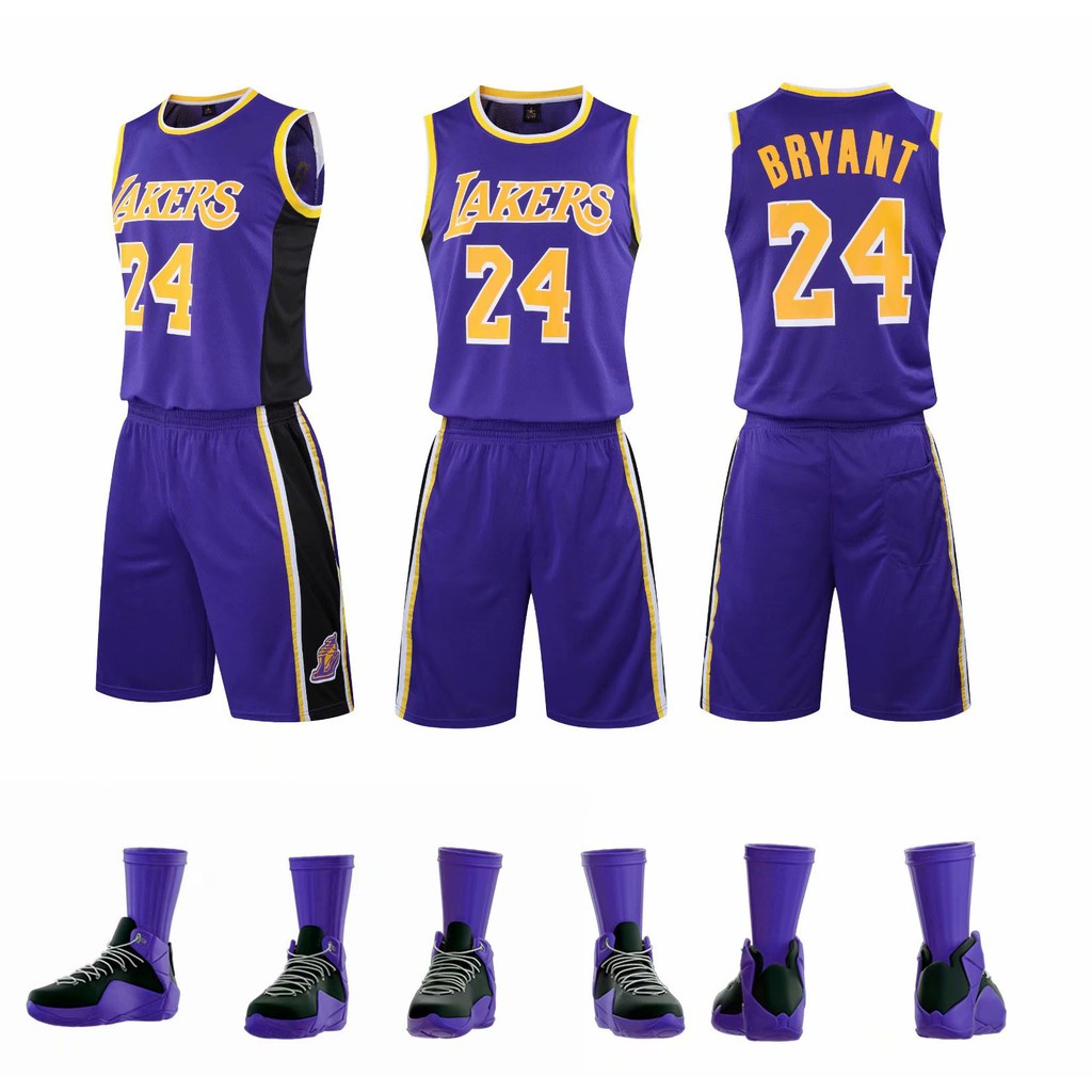 Readystock Lakers Bryant 24 basketball jersey top shorts set black purple,  Men's Fashion, Activewear on Carousell