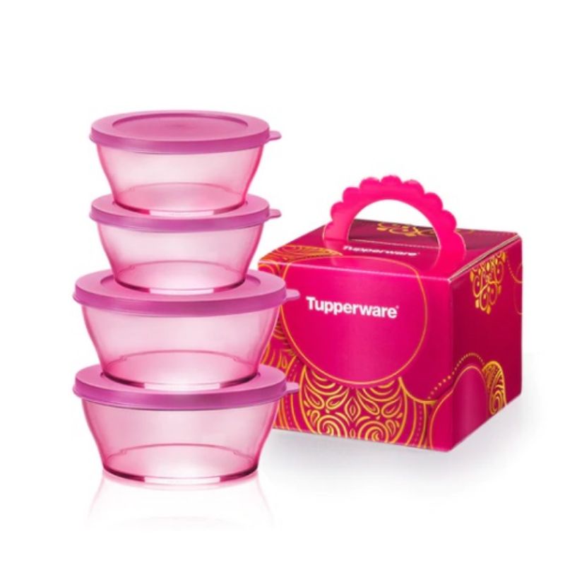 Tupperware Clear Bowl Pink Set 610ml 990ml PWP 290ml Premium Crystal ...