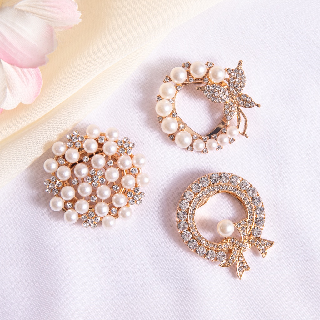 Premium Pin Brooch Trendy Butterfly Flower Korean Classic Pearl ...