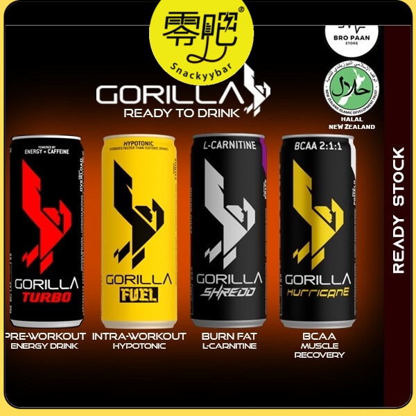 (Ready Snacks) Gorilla Energy Drink Turbo/ Fuel/ Shredd/ BCAA Halal