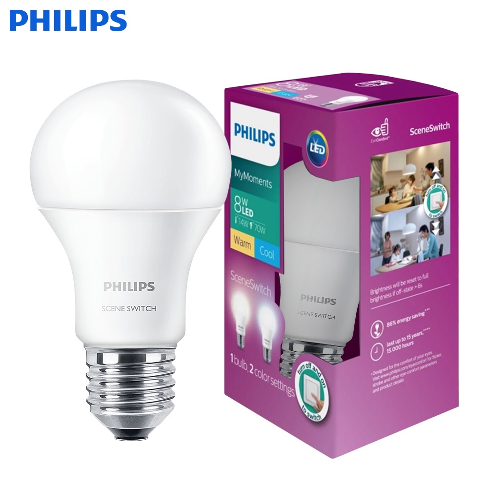 Philips Scene Switch 8W 2 in 1 LED Bulb E27 (3000K/6500K) | Shopee Malaysia