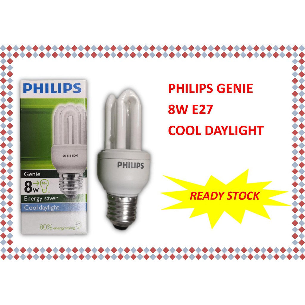 PHILIPS GENIE E27 8W ENERGY SAVING BULB COOL DAYLIGHT WARM WHITE 