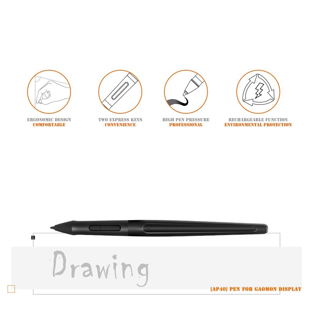 Lápiz Digital Recargable AP40 Para Tableta Gráfica GAOMON PD1560 - 8192 Niveles De Presión, Sin Pilas. Tableta Grafica