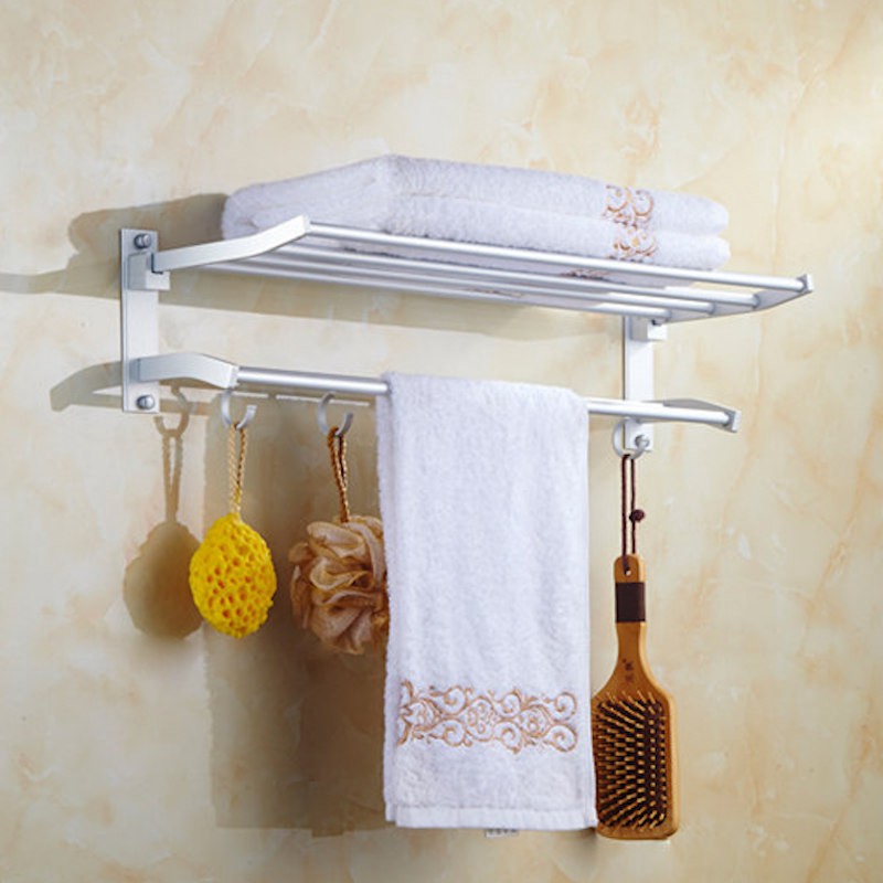 60cm Aluminum Foldable Towel Rack Bar Rail Hanger Shelf Organizer Rak ...