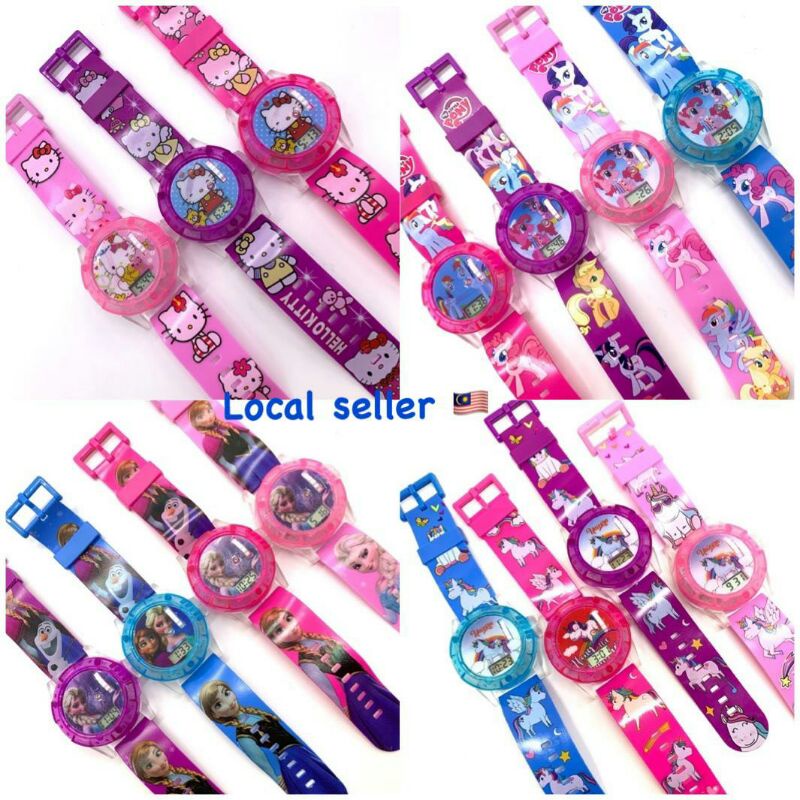 Kids Girls Cartoon Glowing Flip Up Digital Watches With Music Frozen, Hello  Kitty, Princess, L.o.l. Surprise, My Little Pony