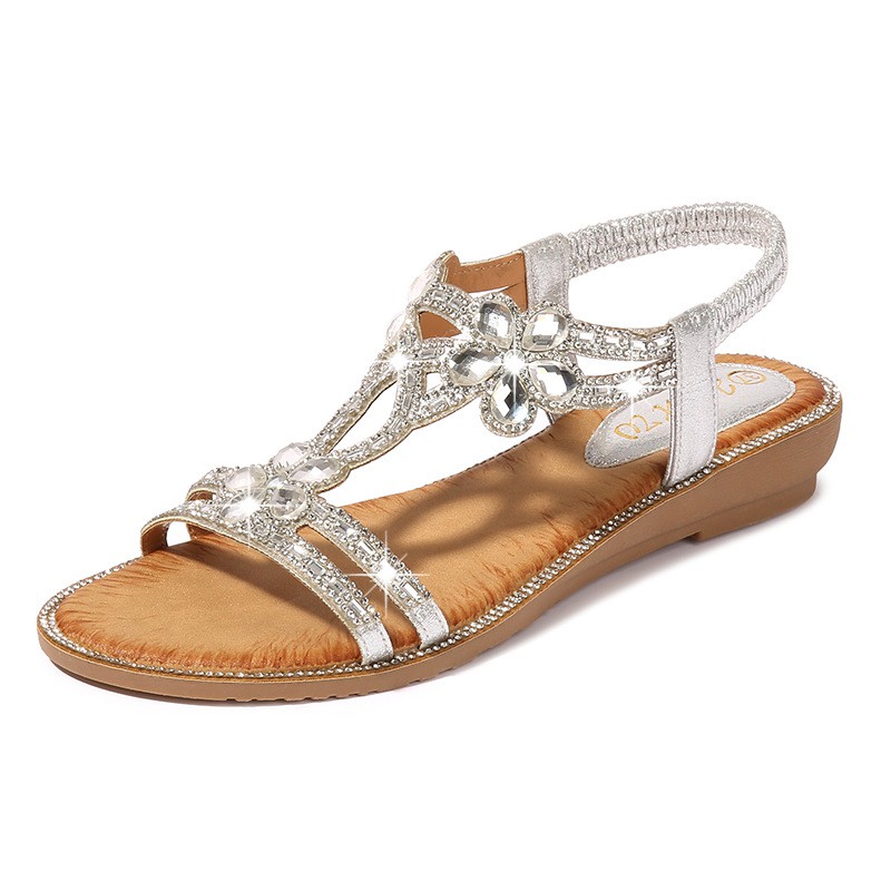 36 42 Women s Sandal Summer Flat Heel Elastic Band Soft Open Round Head Flat Shoes Beach Office Wear Shiny Shoes Ladeis Shopee Malaysia