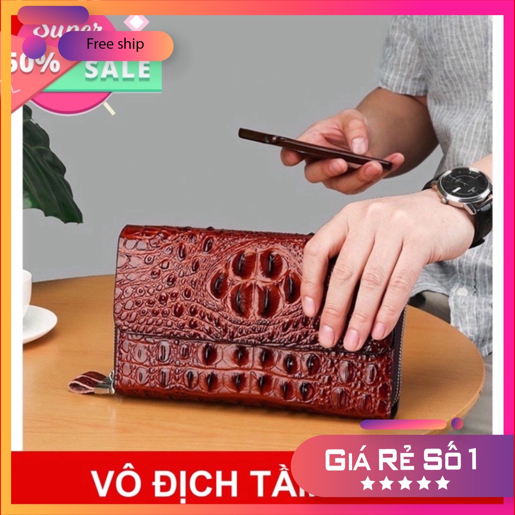 (HOT) Men's Long-Held Fish Skin Wallet With High Quality Crocodile ...