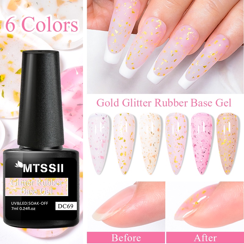 Mtssii Gold Glitter Rubber Base Gel Polish Milky Jelly White Pink Soak