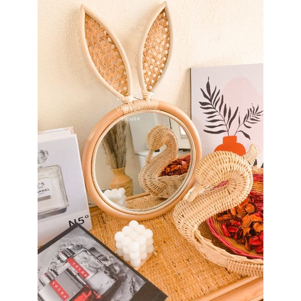 (Rattanvintage)🔥Rattan Mirror Decoration Mirror Bathroom Mirror