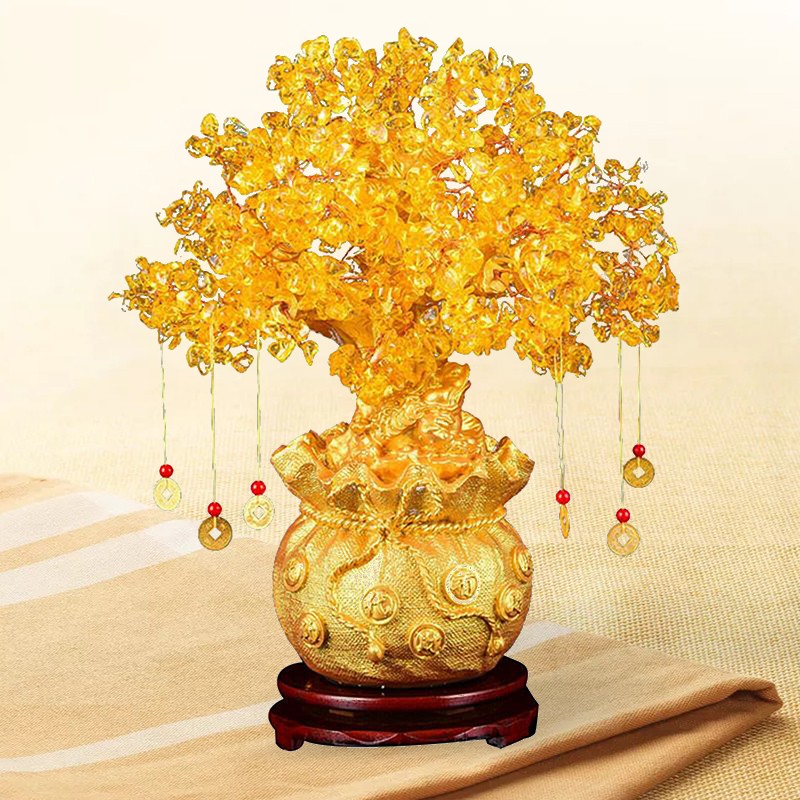 Feng Shui Lemon Quartz Crystal Money Tree Bonsai Style Luck Wealth ...