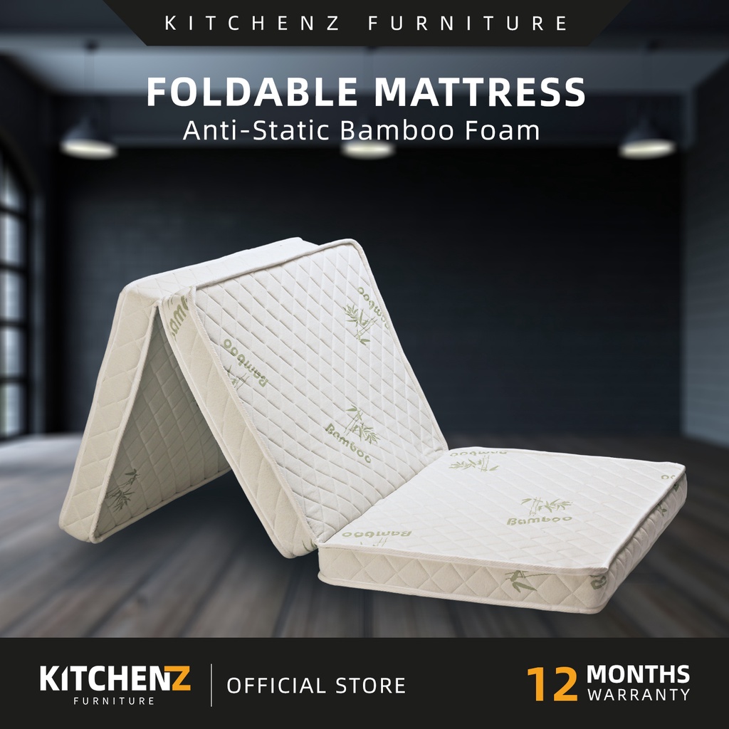 KitchenZ 3 inch Foldable AntiStatic Bamboo Foam Mattress with Portable Carry Bag Single