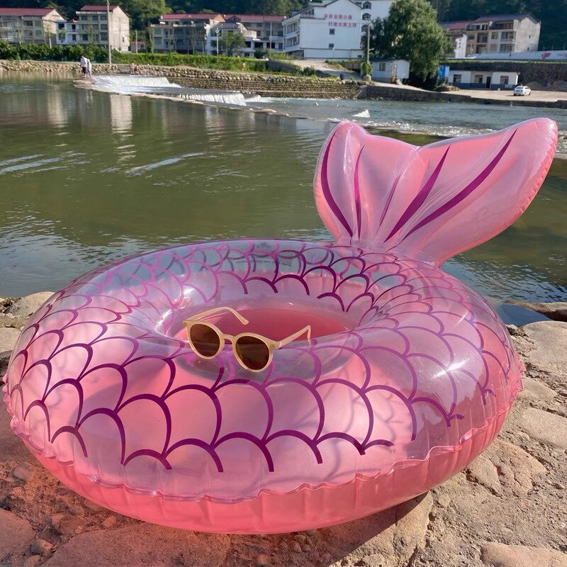 70# Blue Pink Mermaid Backrest Inflatable Swimming Ring Kids Swimming ...