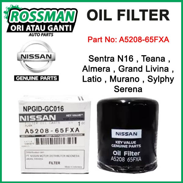 A520865FXA Genuine Oil FIlter Nissan Sentra Almera Grand Livina Latio