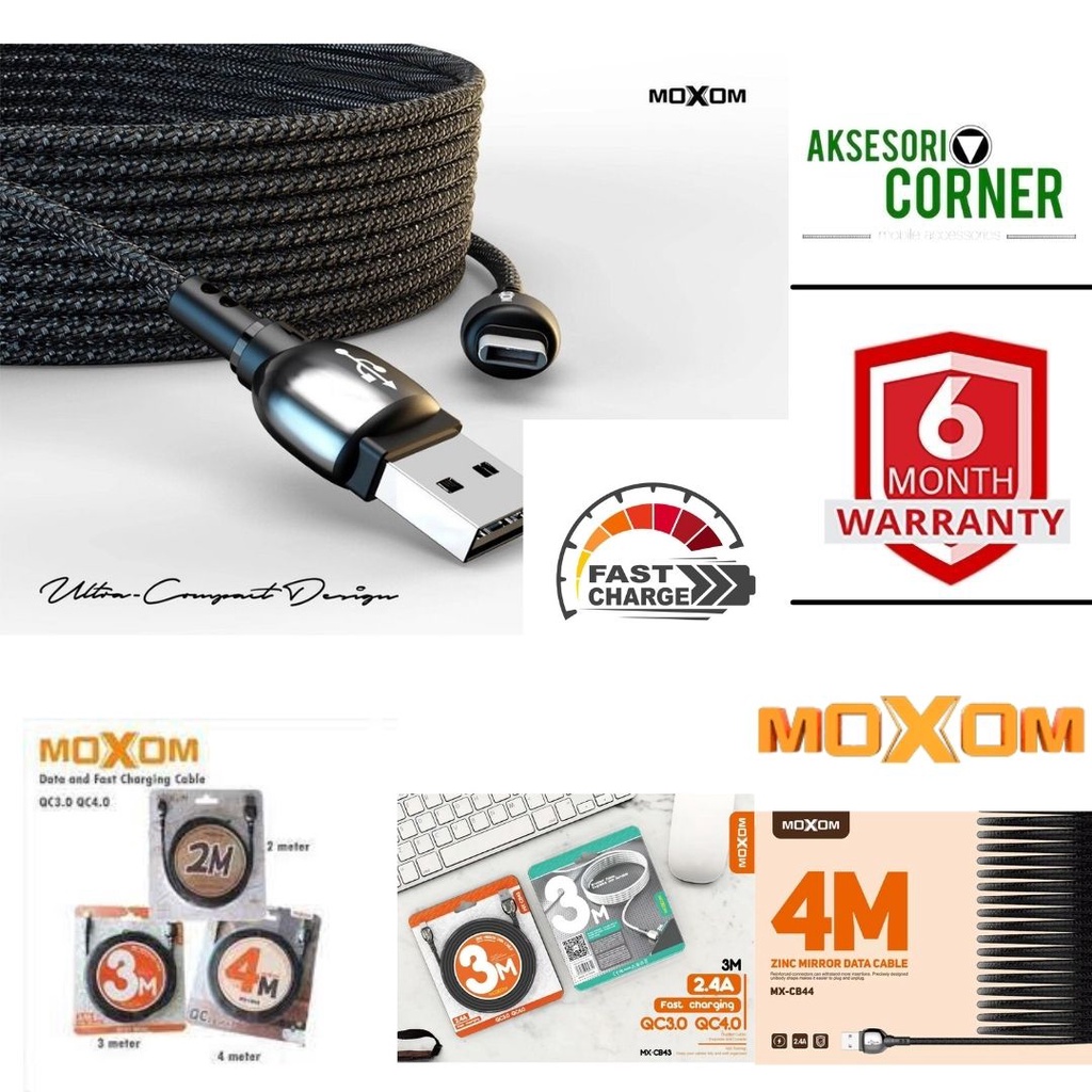 MOXOM Extra Long Fast USB Charging Data Cable 2.4A (2M/3M/4M) Meter ...
