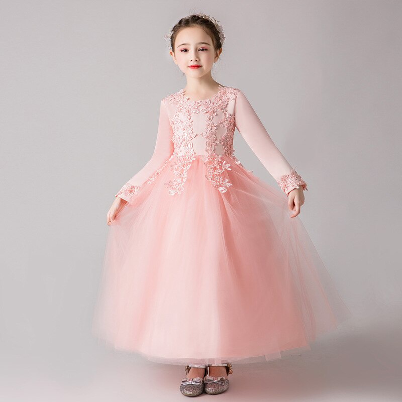 Summer White Pink Long Bridesmaid Dress Bow Gown Kids Clothes For Girls ...