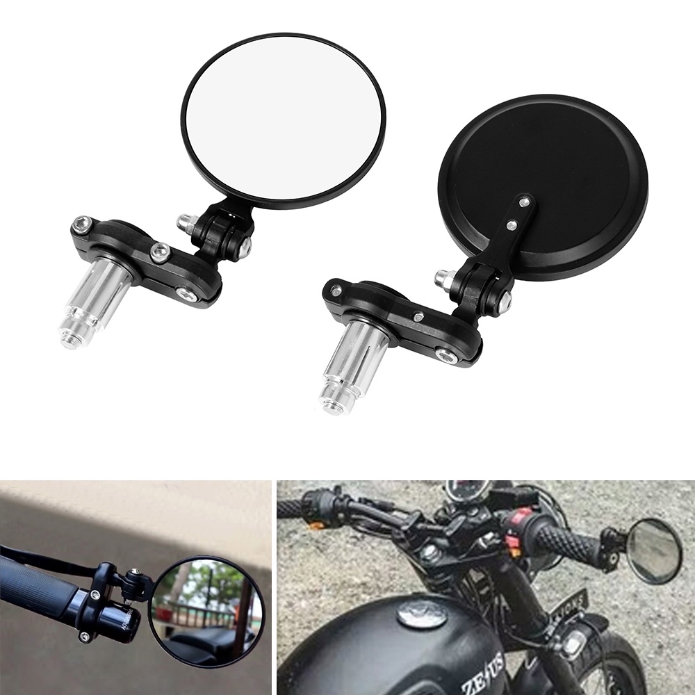 Universal Cafe Racer Motorcycle Handle Foldable Bar End Side Mirror Cermin Sisi Boleh Lipat