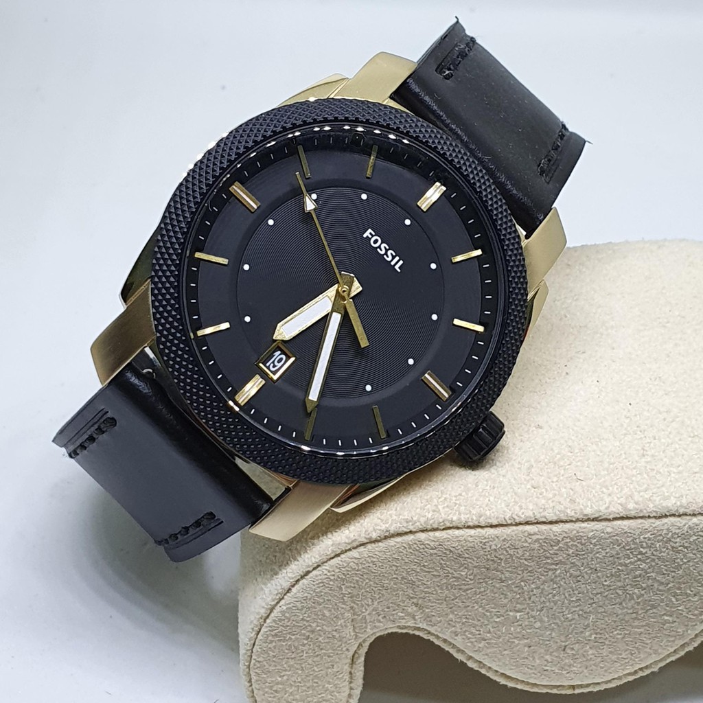 Original Fossil FS5263 Machine Black Leather Strap Black Dial Analog Men Watch Shopee Malaysia