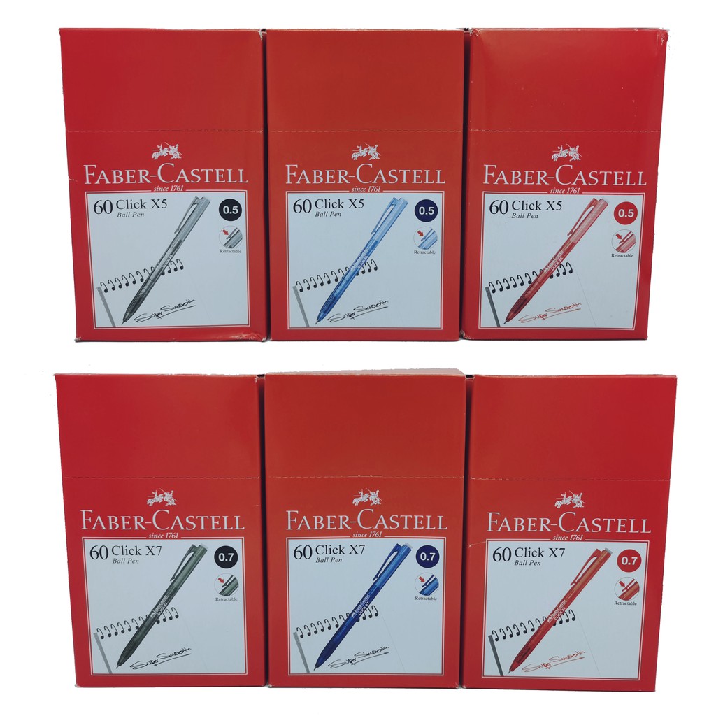 Faber-Castell Ball Pen Click X5 X7 (0.5mm/0.7mm) Black Blue Red 1422 ...