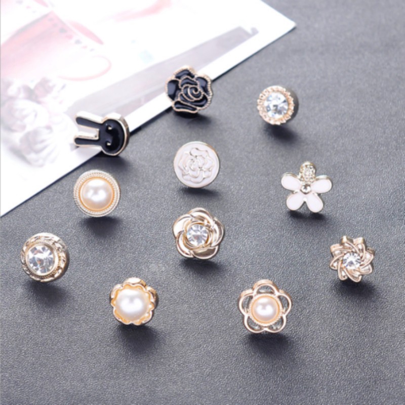 Women Shirt Brooch Buttons, Safety Cover Up Button Pin For Dress Cardigan,  Pearl Rhinestones Mini Brooch Pins - Temu