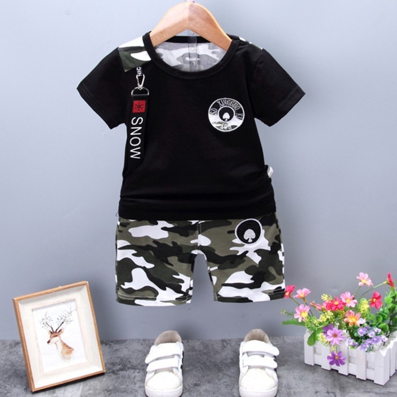 Amry Camouflage 2pcs Set Toddler Kids Baby Boy Outfit Baju Baby Boys Baby  Clothing T-Shirt and Short Pants Set QY065