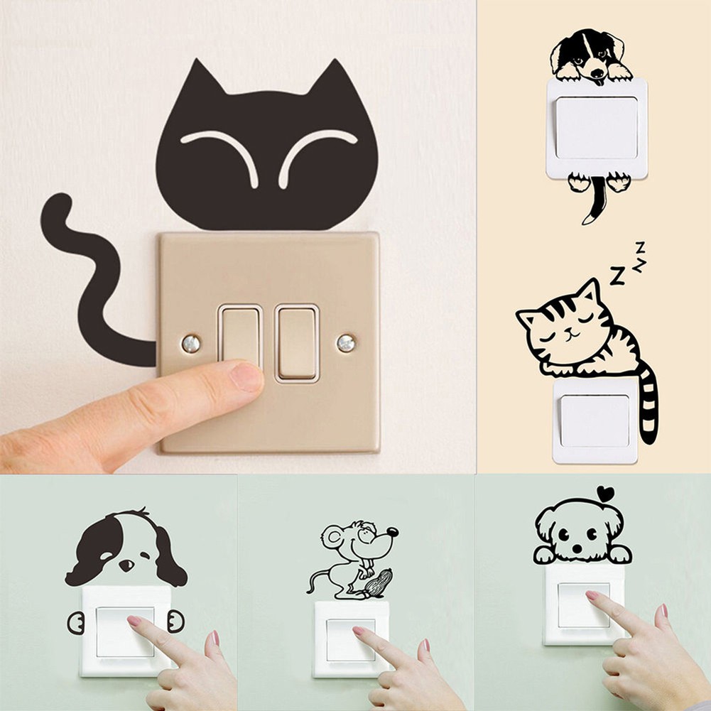 Removable Art DIY Cartoon Cat Dog Wall Sticker Home Room Decor Switch ...