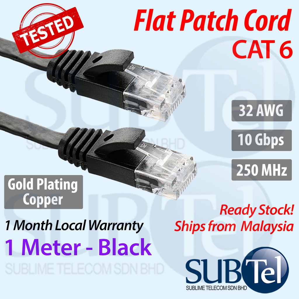 Sentec CAT6 1 meter Flat Patch Cord LAN Cable Gigabit Ethernet 10G RJ45 ...