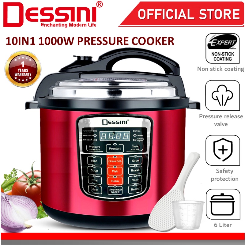 DESSINI ITALY 10IN1 6L Electric Digital Pressure Cooker Non stick Stainless Steel Inner Pot Rice Cooker Steamer Shopee Malaysia