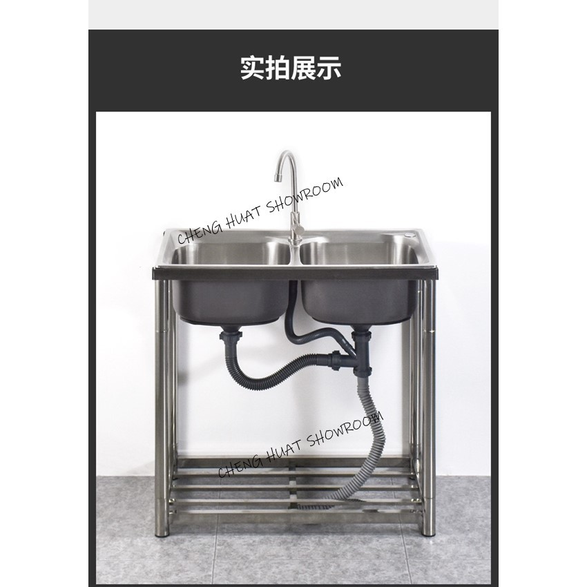 [READY STOCK] Stainless Steel Double Kitchen Sink With Stand Rak Sinki ...