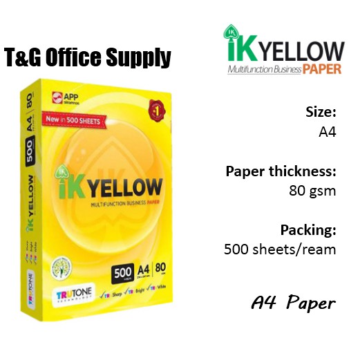 IK Yellow A4 Copier Paper 80 GSM (1 Ream = 500 Sheets) | Shopee Malaysia