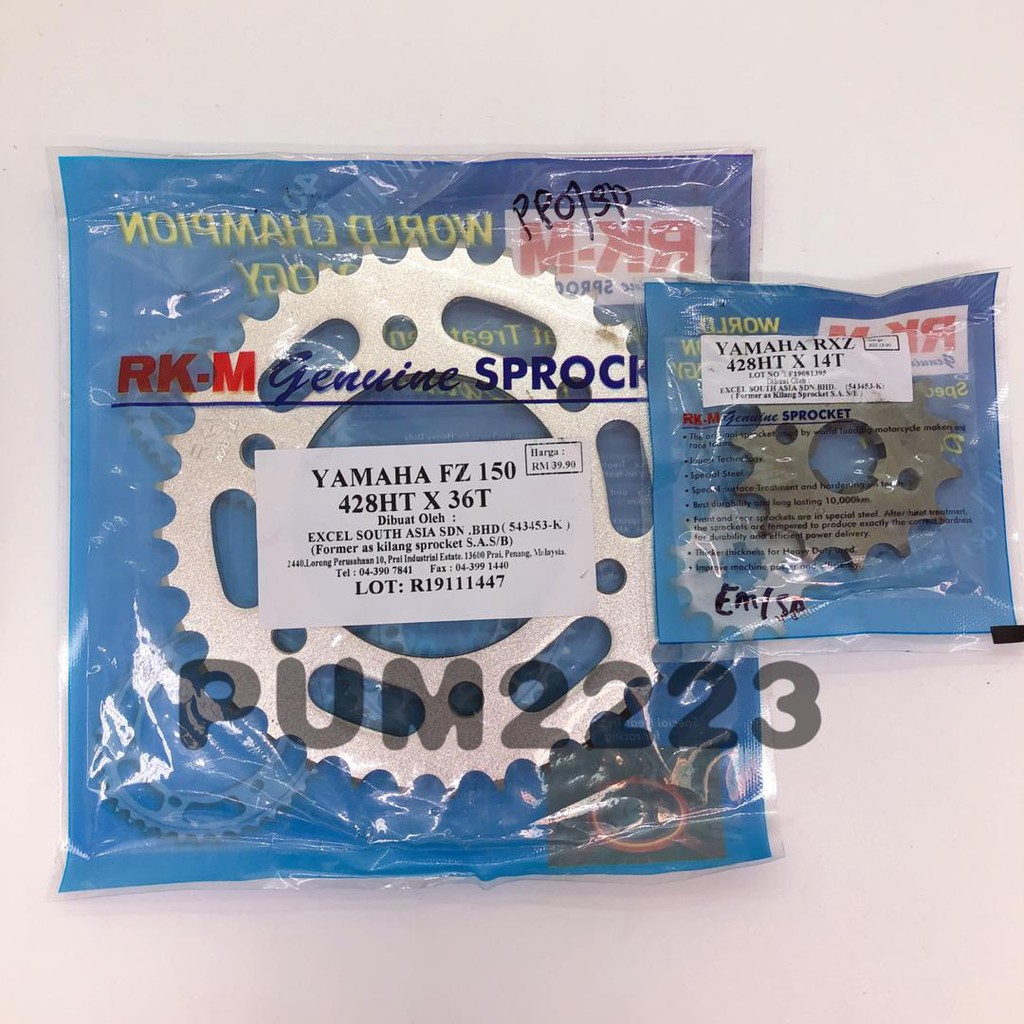 ORIGINAL RKM SPROCKET Y15 Y15ZR FZ150 428HT 428 14T 15T 16T 36T 37T 38T ...
