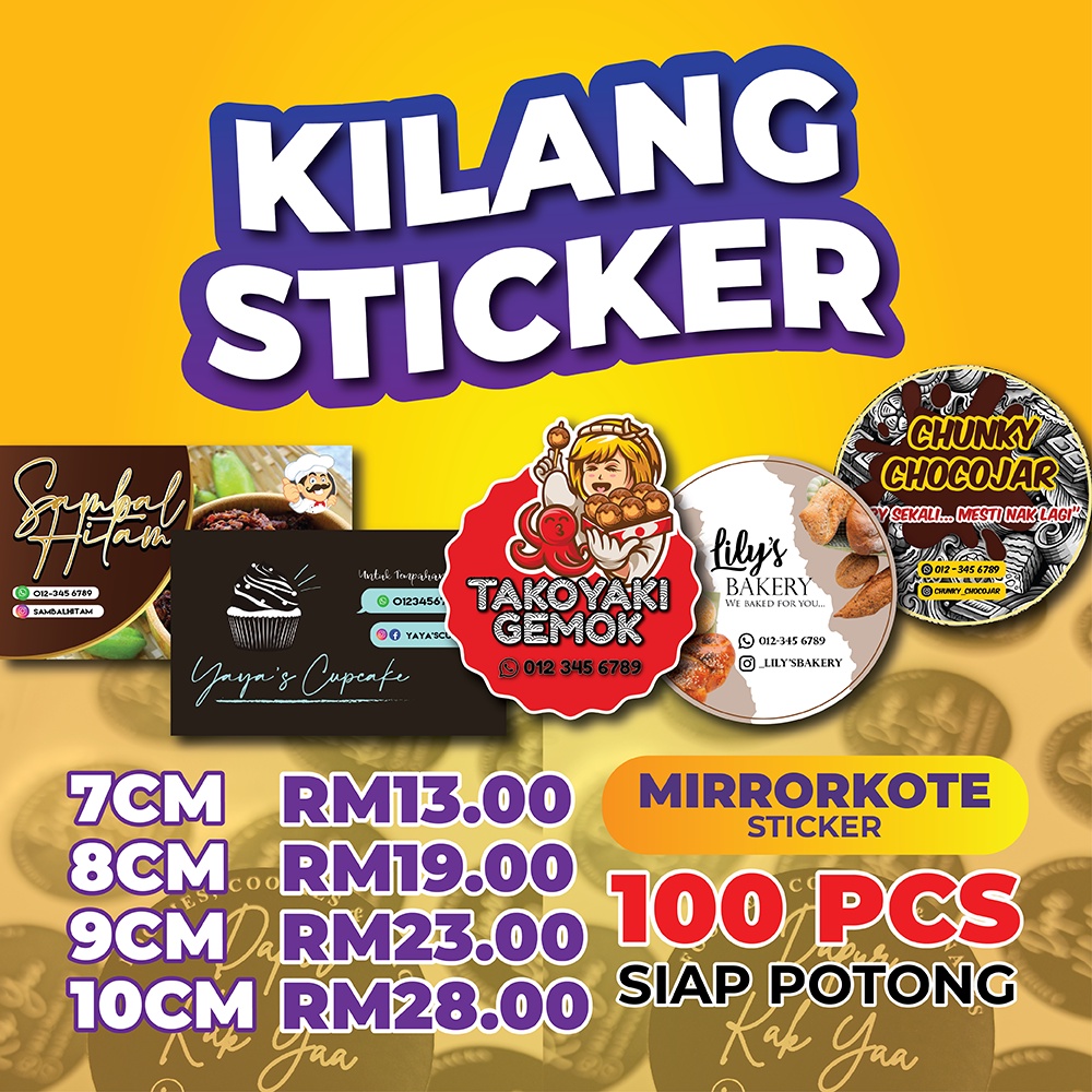 🔴100 Pcs🔴MIRRORKOTE STICKER - 7CM/8CM/9CM/10CM | BULAT/PETAK/CUSTOM ...