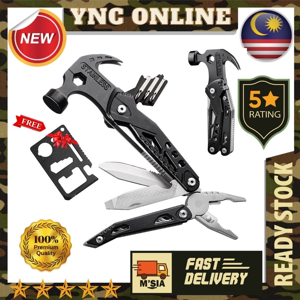 Multitool Hammer 13in1 Mini Stainless Steel Hammer Camping Multitool