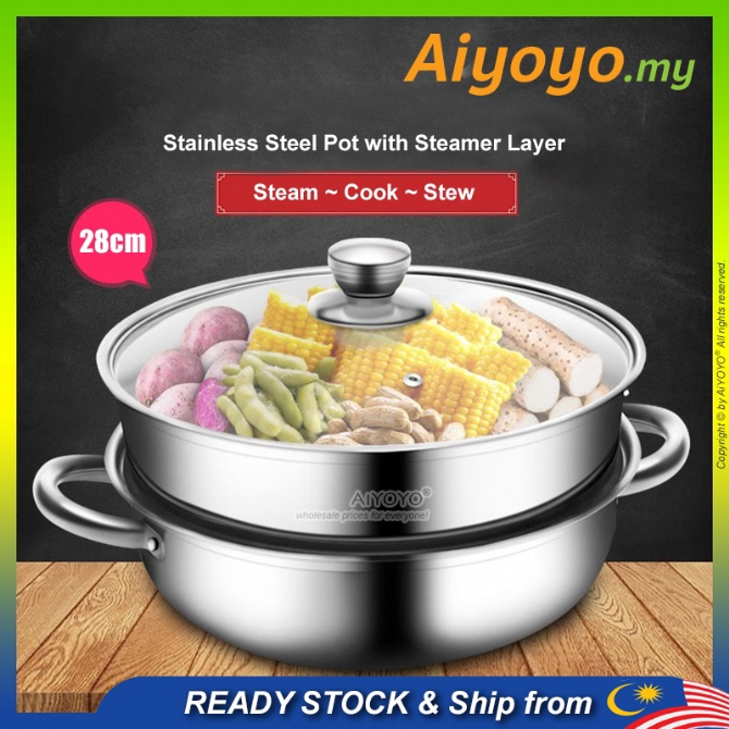 2 Layer Steam Pot Periuk Kukus Pengukus Steamer Cookware Periuk Masak ...