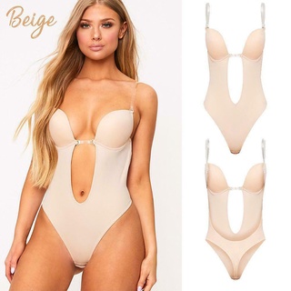 Women Plunging Deep V-neck Body Shaper Strapless Backless Bodysuit  Shapewear U Plunge Seamless