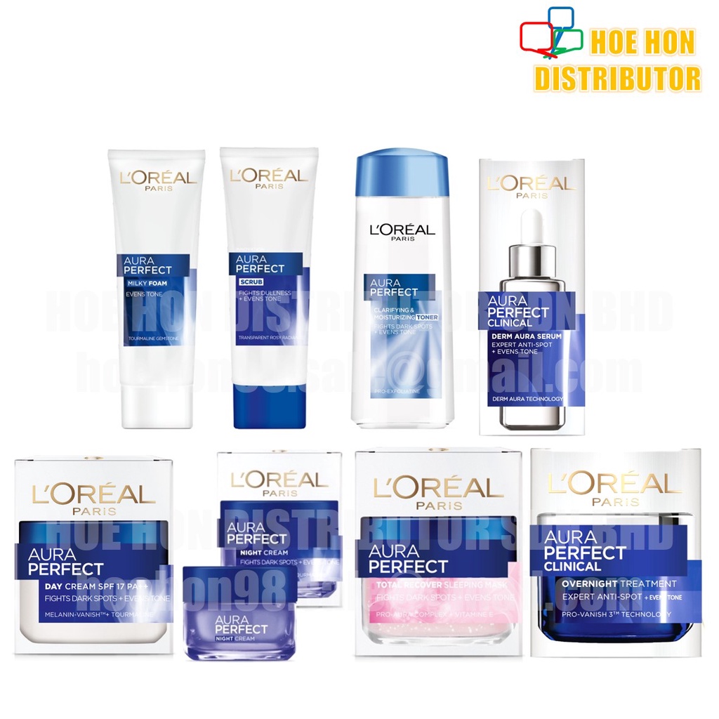 LOreal White White Aura Perfect Facial Foam Scrub Cleanser Toner Day
