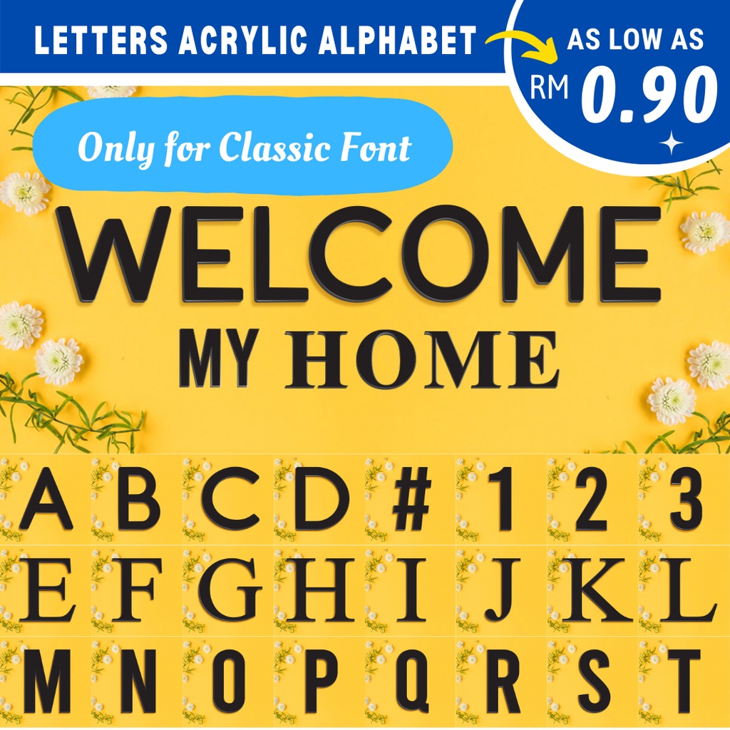 Classic Letters Acrylic Alphabet 3D DIY WallSticker Matte Black 10CM