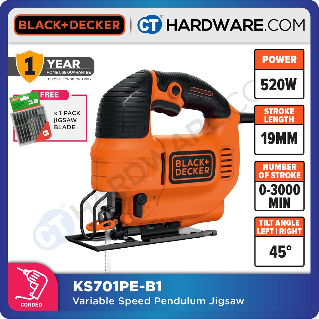 BLACK DECKER KS701PE B1 CORDED VARIABLE SPEED PENDULUM JIGSAW 520W