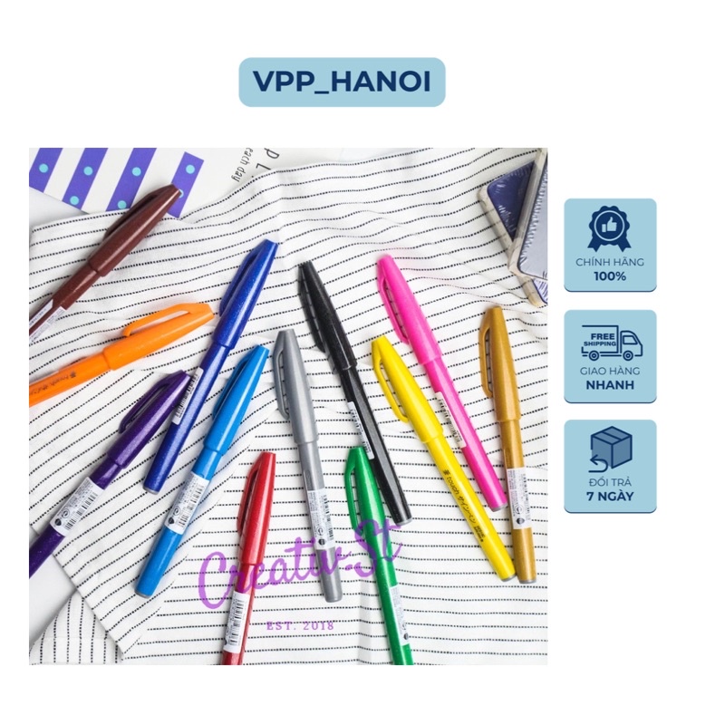 Set of 6, 12 PENTEL FUDE TOUCH sign pen, brush pen MULTIPLE COLORS ...
