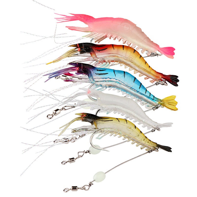 Fishing Lure Set Soft Shrimp Bait With Hook 5 Colors 9cm/6g Bait Soft  Luminous Shrimp Lures for Fishing
