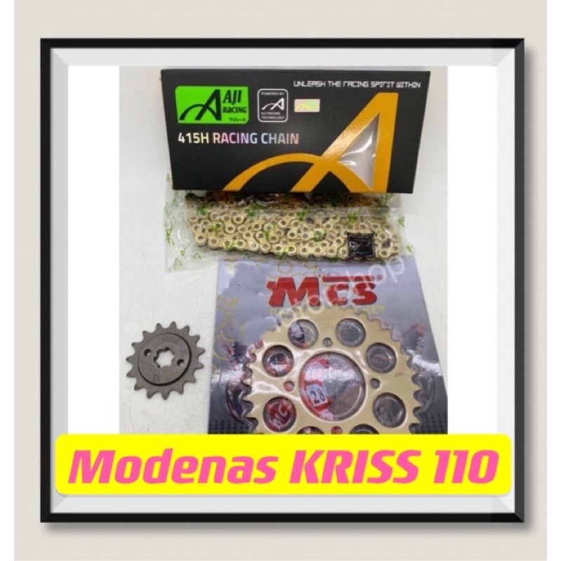 Sprocket Set 415 modenas KRISS 110 /Aji Racing 415 Racing Chain Gold ...