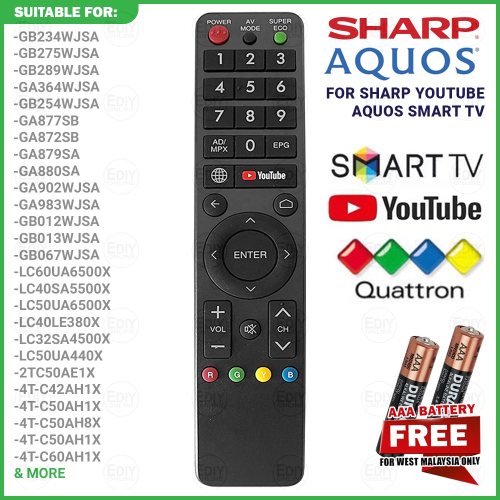 SHARP AQUOS SMART TV ANDROID YOUTUBE NETFLIX REMOTE CONTROL GB326WJSA