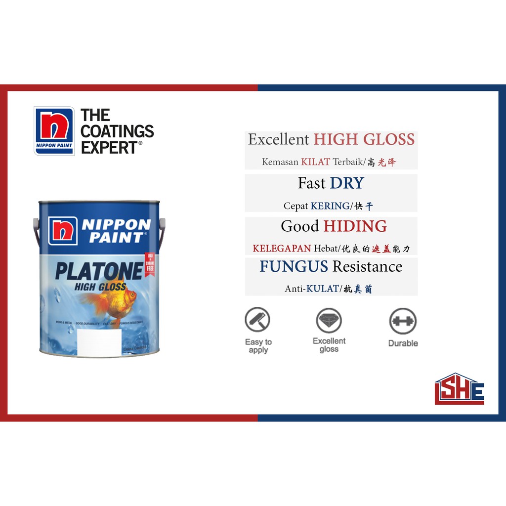 1L Nippon Platone Wood Metal High Gloss Paint Cat Kayu Besi Cat Kilat ...