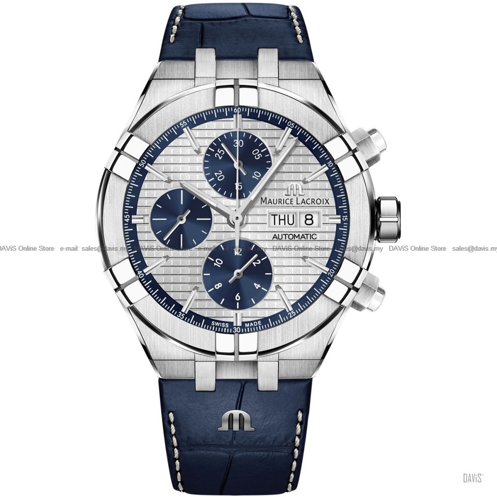 MAURICE LACROIX AI6038 SS001 131 1 Men s Watch Aikon Automatic Chronograph 44mm Leather Strap Blue Original